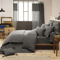 Drap housse gaze de coton (180 x 200 cm) Gaïa Gris granit