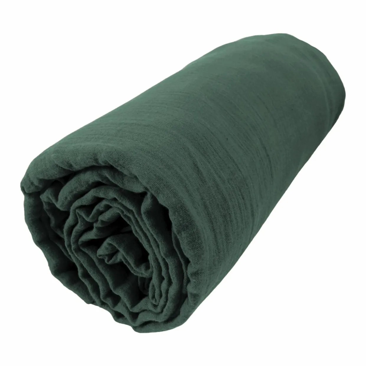 Drap housse gaze de coton (180 x 200 cm) Gaïa Vert Sapin