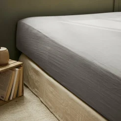 Drap housse gaze de coton (140 x 190 cm) Gaïa Gris granit