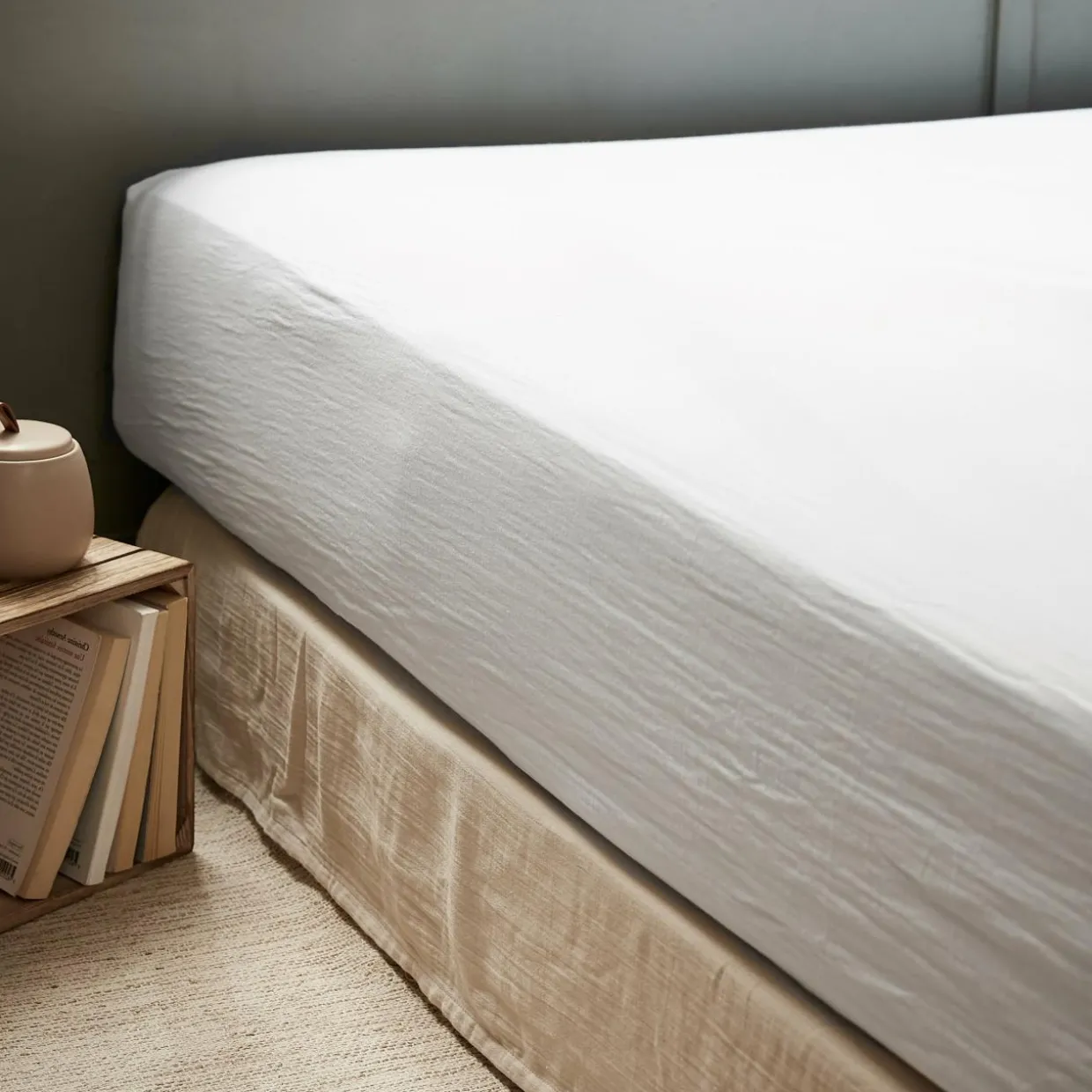 Drap housse gaze de coton (180 x 200 cm) Gaïa Blanc chantilly