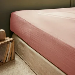 Drap housse gaze de coton (90 x 200 cm) Gaïa Rose pêche