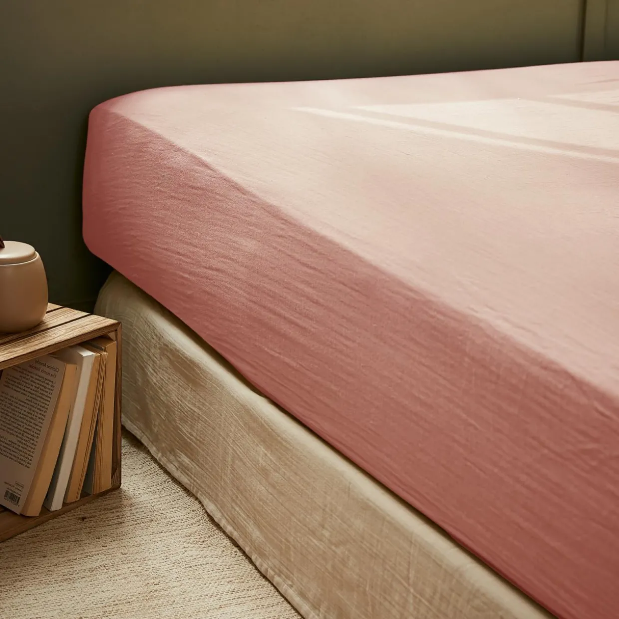 Drap housse gaze de coton (90 x 200 cm) Gaïa Rose pêche