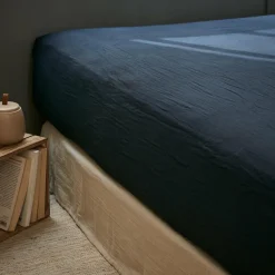 Drap housse gaze de coton (180 x 200 cm) Gaïa Bleu nuit