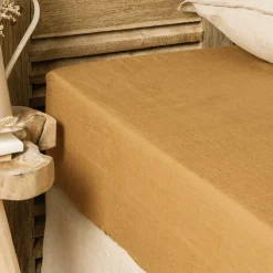 Drap housse lin lavé (180 x 200 cm) Louise Caramel