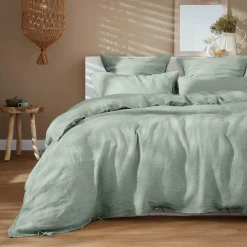 Drap housse lin lavé (160 x 200 cm) Louise Vert eucalyptus