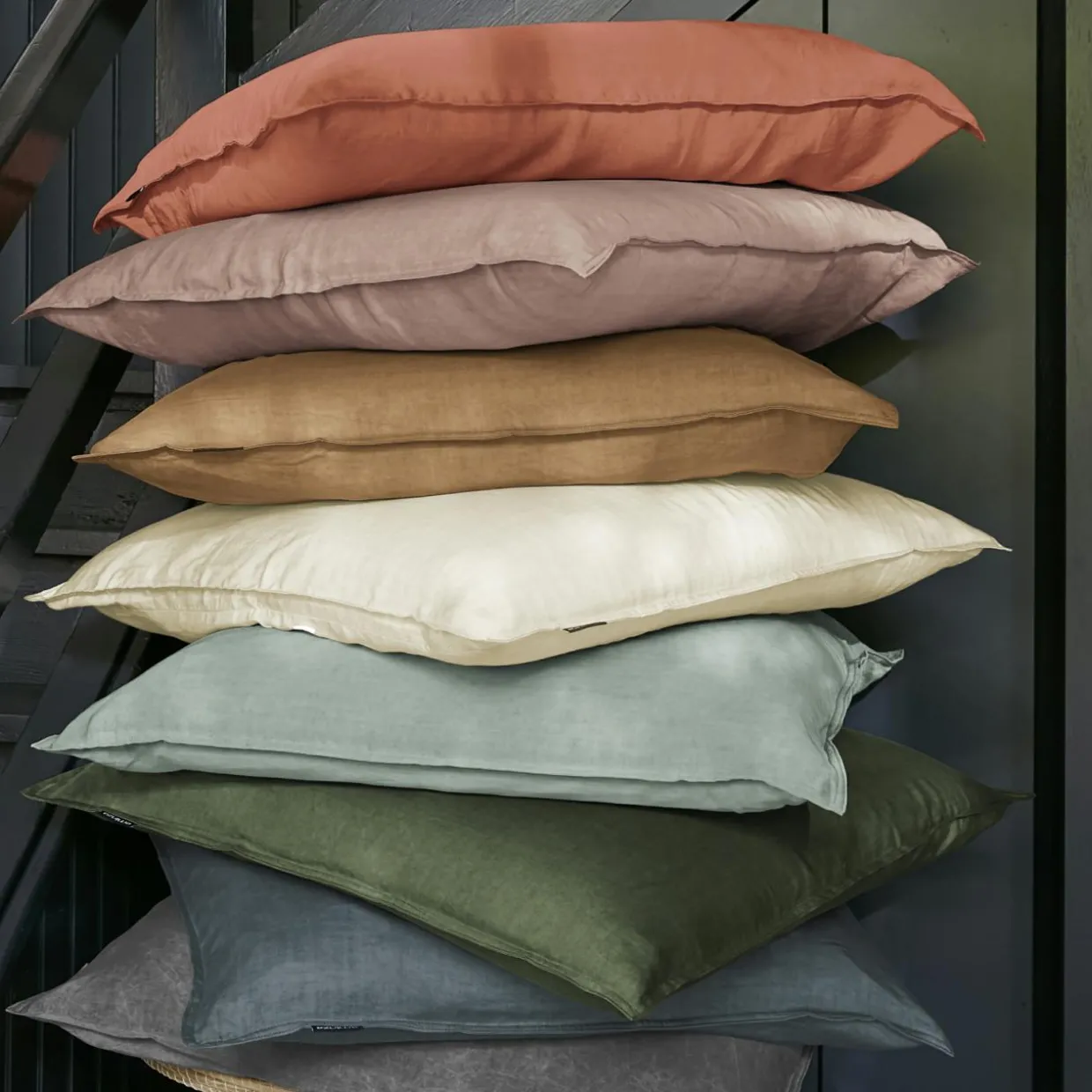 Drap housse lyocell Tencel™ lavé (140 x 190 cm) Olivia Vert romarin