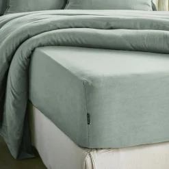 Drap housse lyocell Tencel™ lavé (200 x 200 cm) Olivia Vert eucalyptus