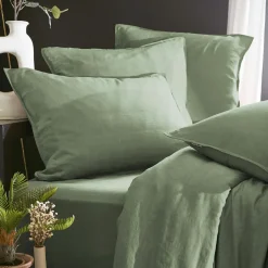 Drap housse lyocell Tencel™ lavé (90 x 190 cm) Olivia Vert romarin