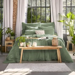 Drap housse lyocell Tencel™ lavé (90 x 190 cm) Olivia Vert romarin