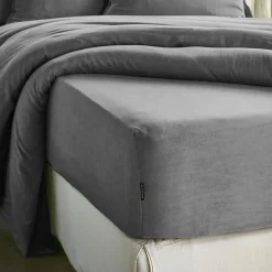 Drap housse lyocell Tencel™ lavé (140 x 190 cm) Olivia Gris granit