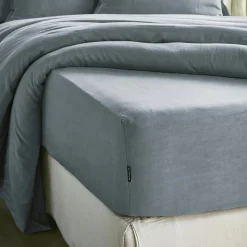 Drap housse lyocell Tencel™ lavé (90 x 200 cm) Olivia Bleu stone