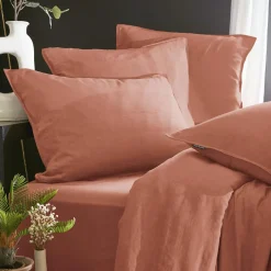 Drap housse lyocell Tencel™ lavé (90 x 190 cm) Olivia Terracotta