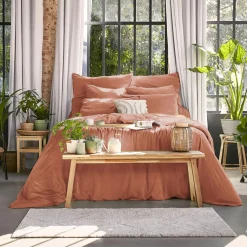Drap housse lyocell Tencel™ lavé (90 x 200 cm) Olivia Terracotta