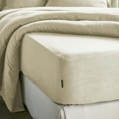 Drap housse lyocell Tencel™ lavé (90 x 200 cm) Olivia Beige pampa