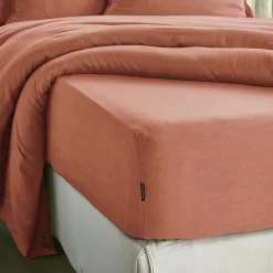 Drap housse lyocell Tencel™ lavé (200 x 200 cm) Olivia Terracotta