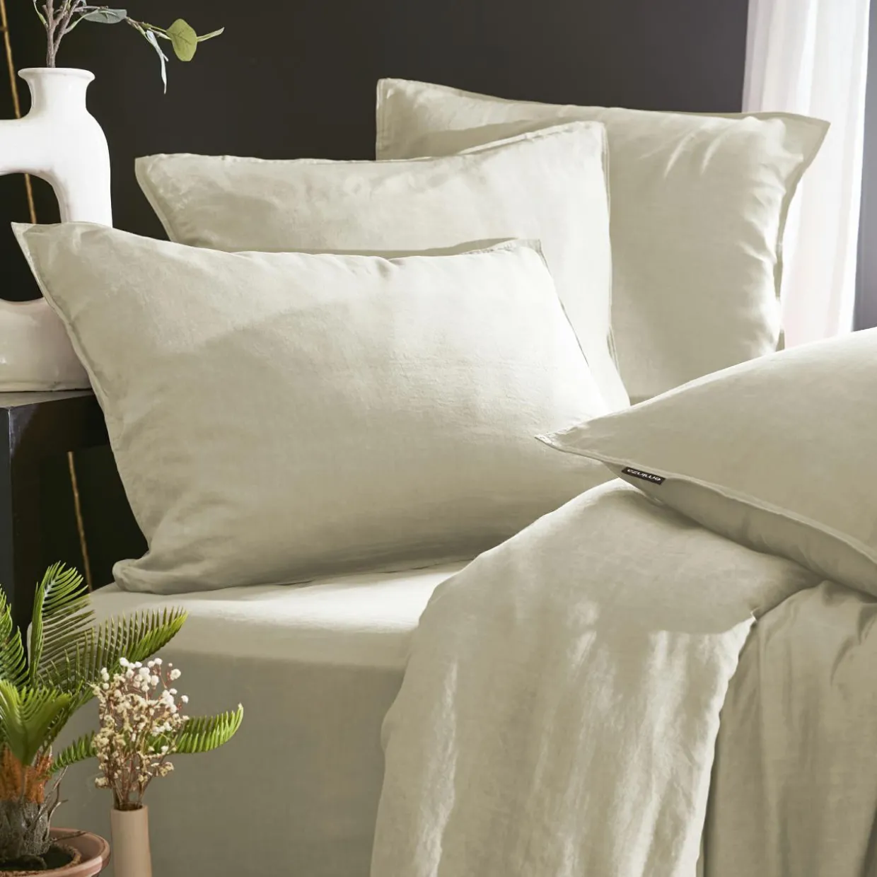 Drap housse lyocell Tencel™ lavé (160 x 200 cm) Olivia Beige pampa