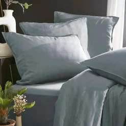Drap housse lyocell Tencel™ lavé (200 x 200 cm) Olivia Bleu stone