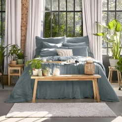 Drap housse lyocell Tencel™ lavé (200 x 200 cm) Olivia Bleu stone