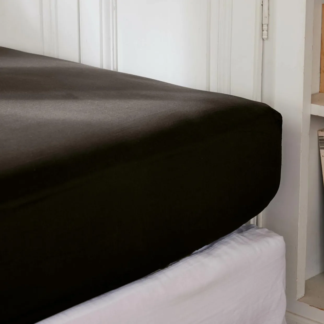 Drap housse percale de coton (200 x 200 cm) Cali Noir