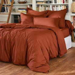 Drap housse percale de coton (180 x 200 cm) Cali Terracotta