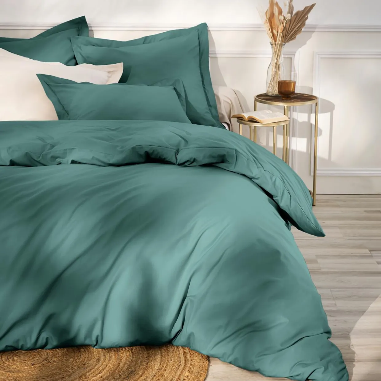 Drap housse percale de coton (160 x 200 cm) Cali Bleu canard