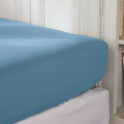 Drap housse percale de coton (90 x 190 cm) Cali Bleu ciel