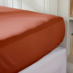 Drap housse percale de coton (90 x 200 cm) Cali Terracotta
