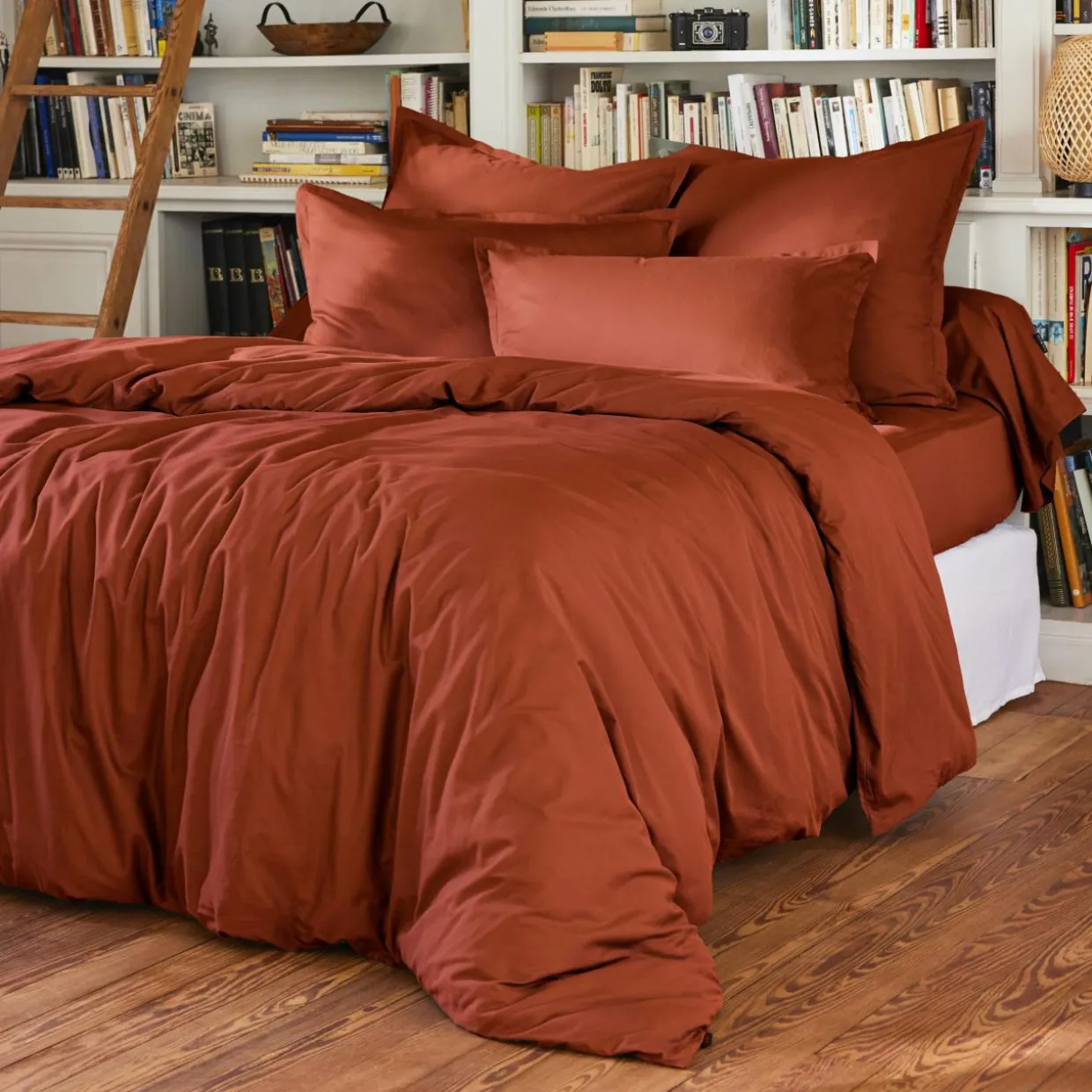 Drap housse percale de coton (90 x 200 cm) Cali Terracotta