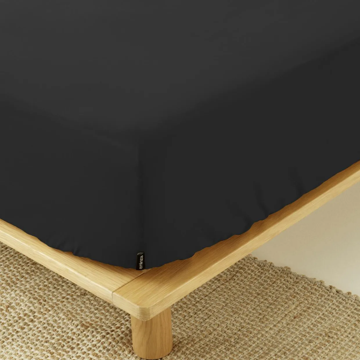 Drap housse percale de coton (90 x 200 cm) Cali Noir