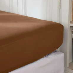 Drap housse percale de coton (160 x 200 cm) Cali Marron chocolat