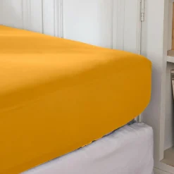 Drap housse percale de coton (160 x 200 cm) Cali Jaune moutarde