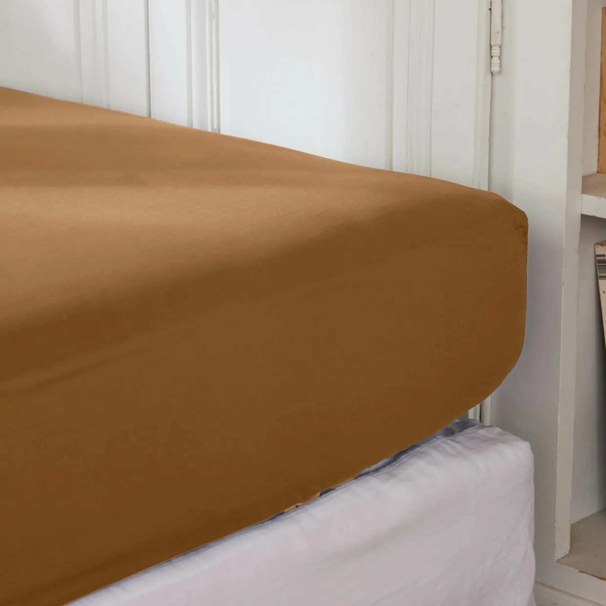 Drap housse percale de coton (90 x 200 cm) Cali Camel