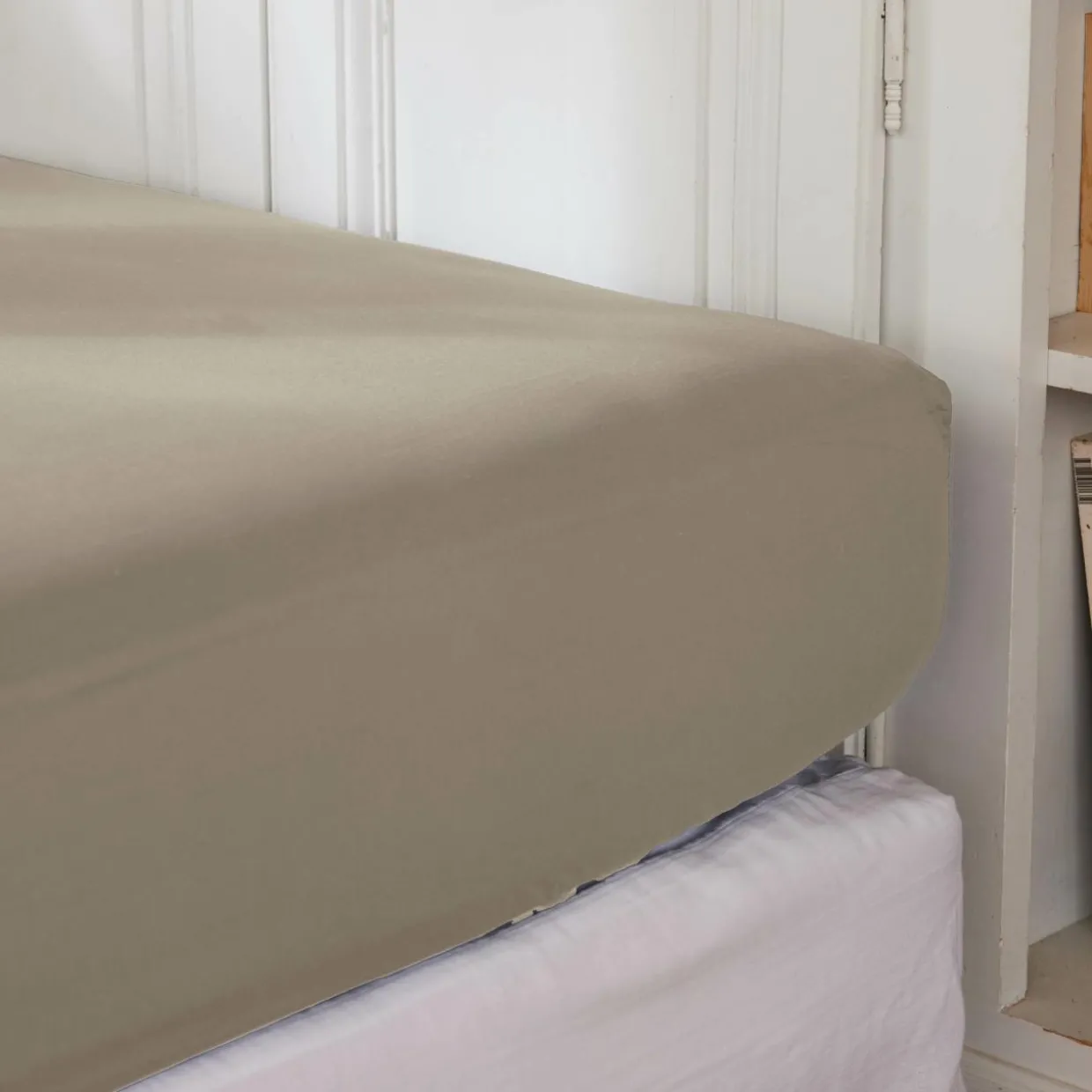 Drap housse percale de coton (200 x 200 cm) Cali Taupe