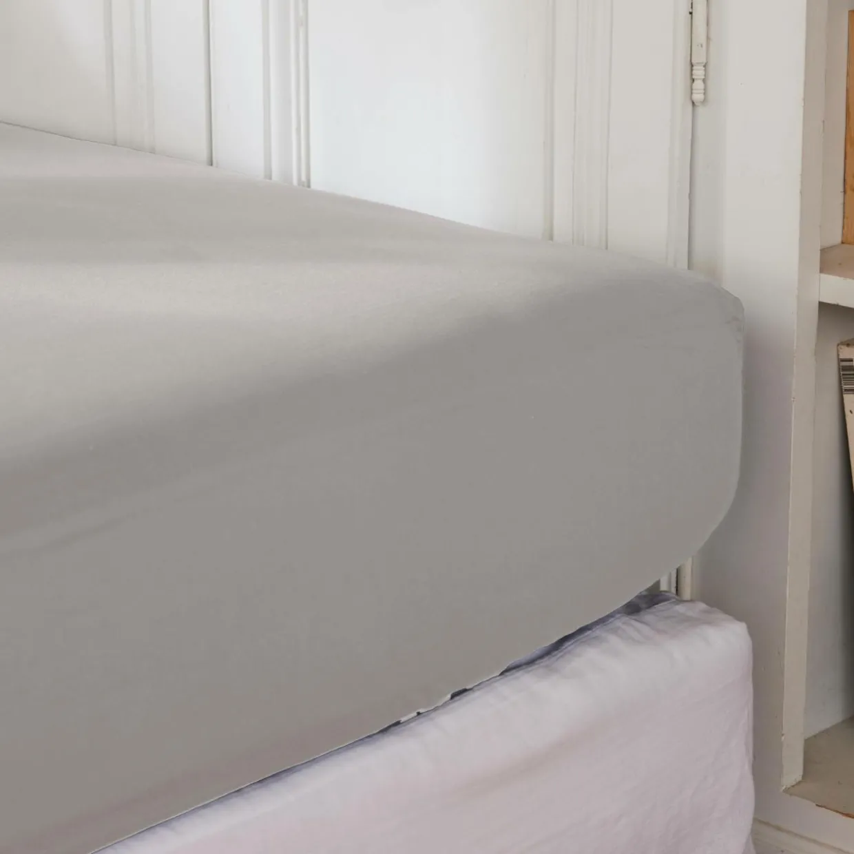 Drap housse percale de coton (140 x 190 cm) Cali Gris clair