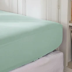 Drap housse percale de coton (90 x 190 cm) Cali Vert eucalyptus
