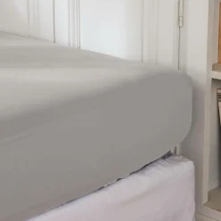 Drap housse percale de coton (140 x 200 cm) Cali Gris clair