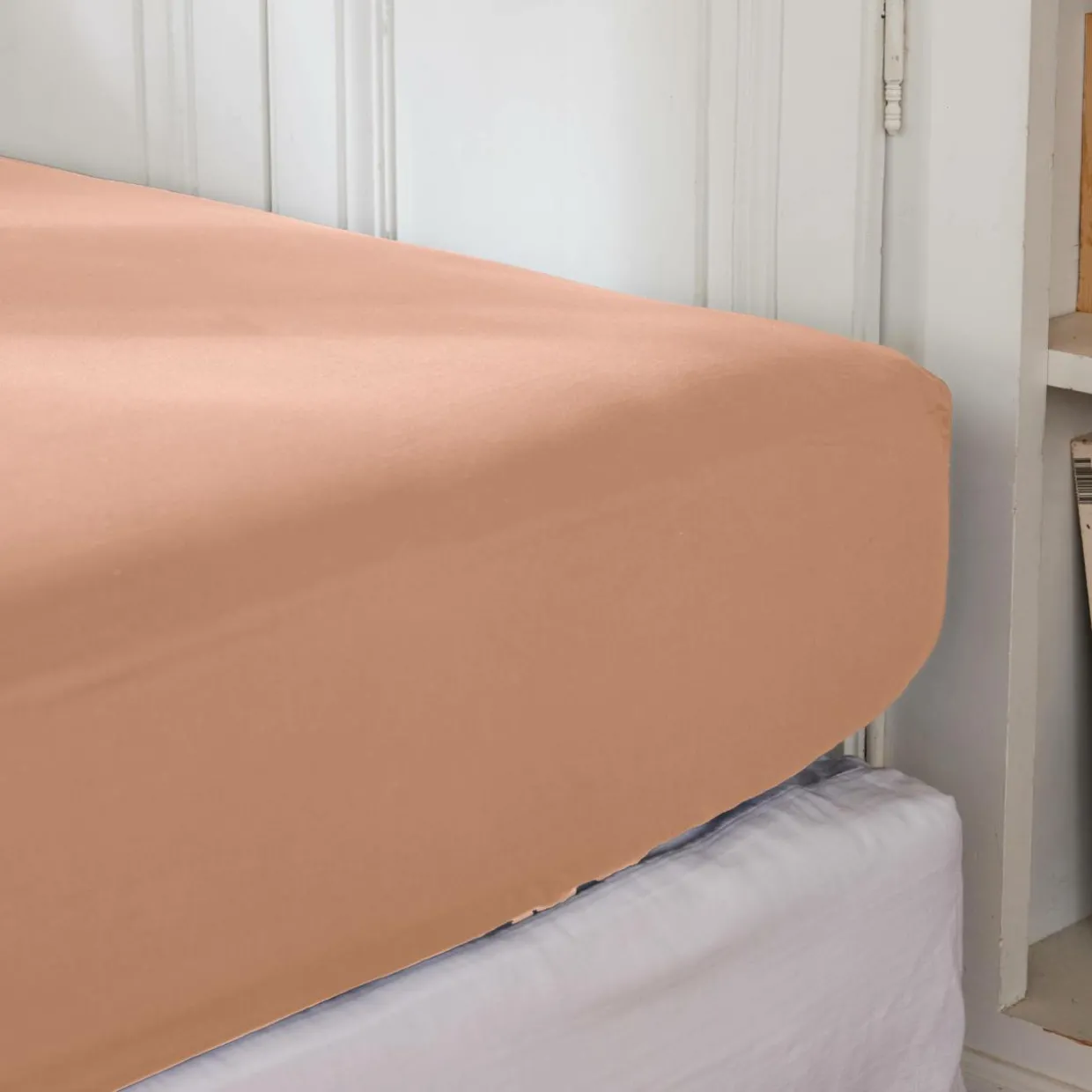 Drap housse percale de coton (200 x 200 cm) Cali Rose pêche