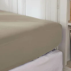Drap housse percale de coton (90 x 200 cm) Cali Taupe