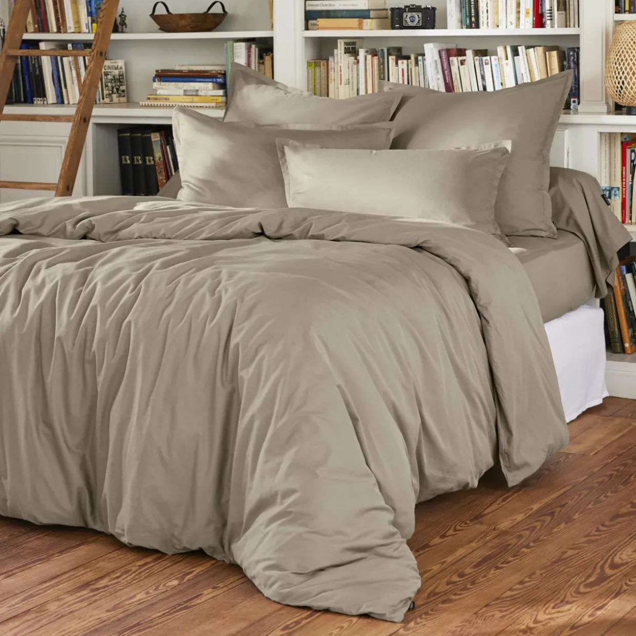 Drap housse percale de coton (90 x 200 cm) Cali Taupe