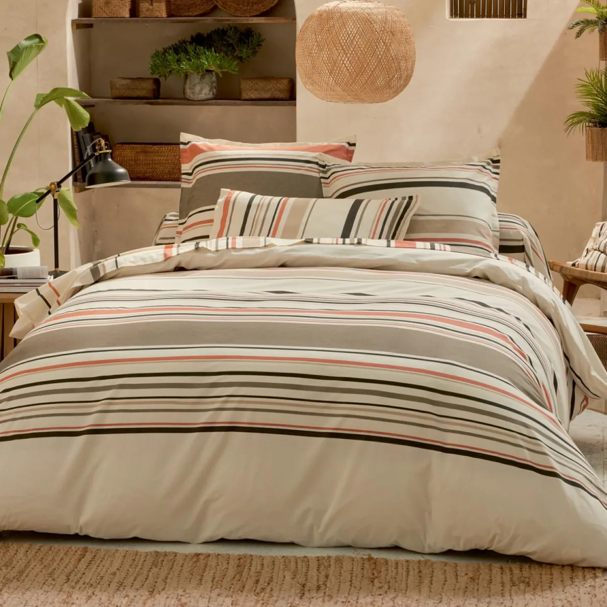 Drap plat coton lavé (240 x 310 cm) Hugo Corail