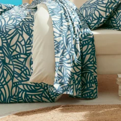 Drap plat coton lavé (280 x 310 cm) Serena Bleu