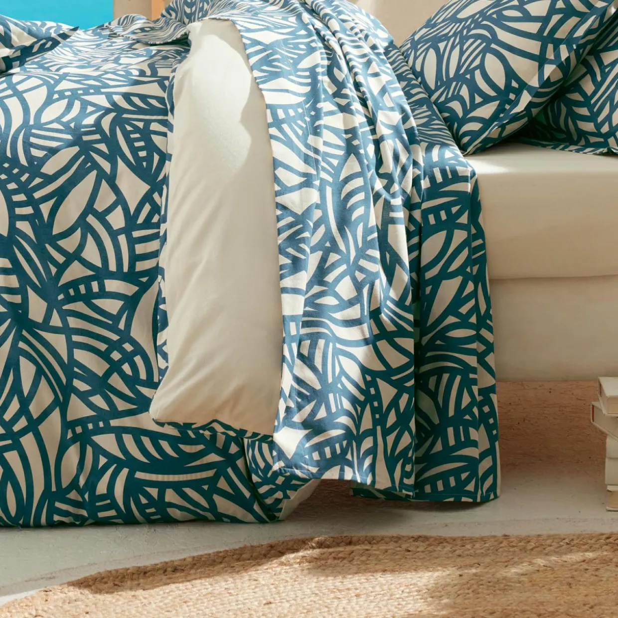 Drap plat coton lavé (280 x 310 cm) Serena Bleu