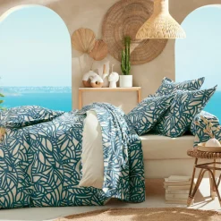 Drap plat coton lavé (280 x 310 cm) Serena Bleu