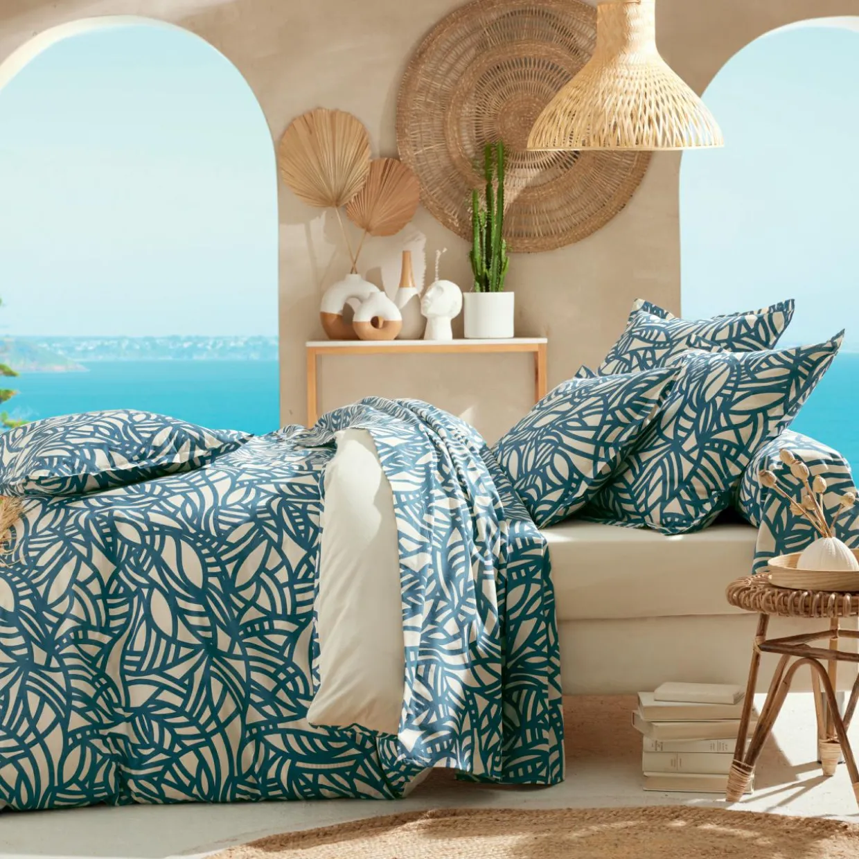 Drap plat coton lavé (240 x 310 cm) Serena Bleu