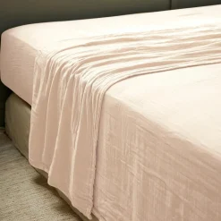 Drap plat gaze de coton (270 x 300 cm) Gaïa Rose poudré