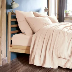 Drap plat gaze de coton (240 x 300 cm) Gaïa Rose poudré