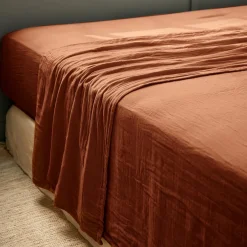 Drap plat gaze de coton (240 x 300 cm) Gaïa Terracotta