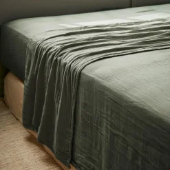 Drap plat gaze de coton (270 x 300 cm) Gaïa Vert romarin