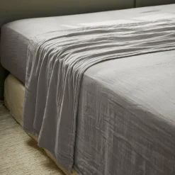 Drap plat gaze de coton (240 x 300 cm) Gaïa Gris granit