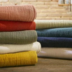 Drap plat gaze de coton (270 x 300 cm) Gaïa Rose pêche